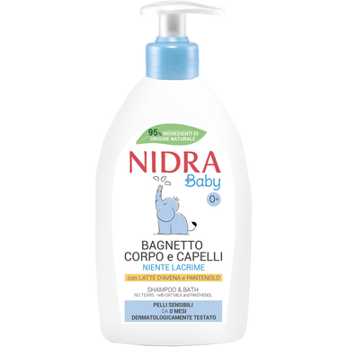 Nidra Baby Bagnetto Corpo e Capelli Niente Lacrime šampon i gel za kupanje beba no-tears sa zobi i pantenolom 95% prirodnih sastojaka 0m+ (300ml)