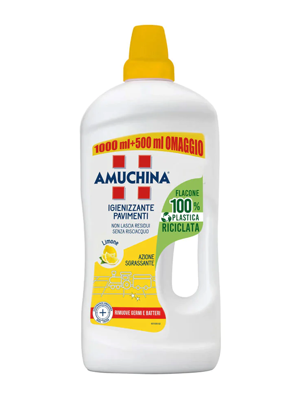 Amuchina Igienizzante Pavimenti Limone Azione Sgrassante Senza Risciacquo (1L + 500ml Omaggio)