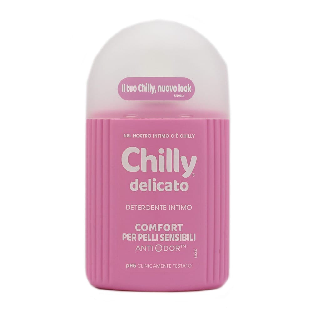 Chilly Delicato Detergente Intimo Comfort per Pelli Sensibili AntiOdor pH 5 intimna njega osjetljiva koža novo pakovanje il tuo Chilly nuovo look klinički testiran (200ml)