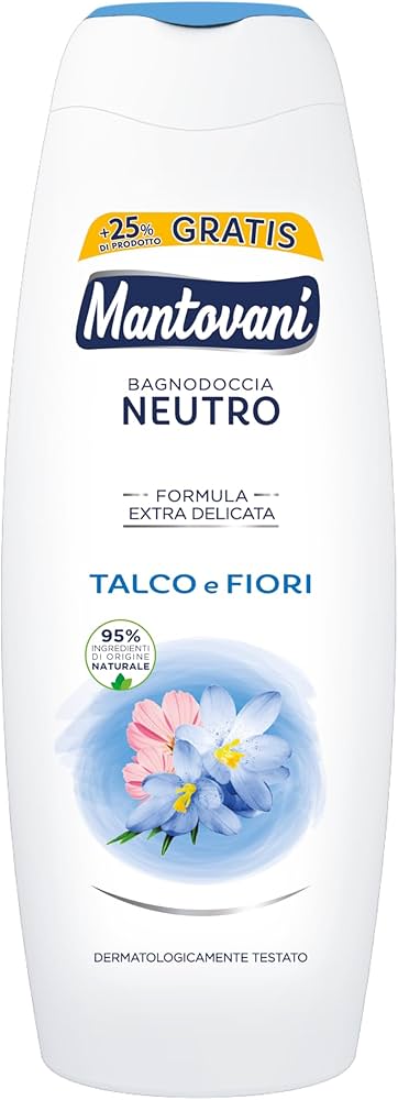 Mantovani Bagnodoccia Neutro Talco e Fiori gel za tuširanje talk i cvjetovi formula extra delicata 95% prirodnih sastojaka dermatološki testiran +25% gratis (750ml)