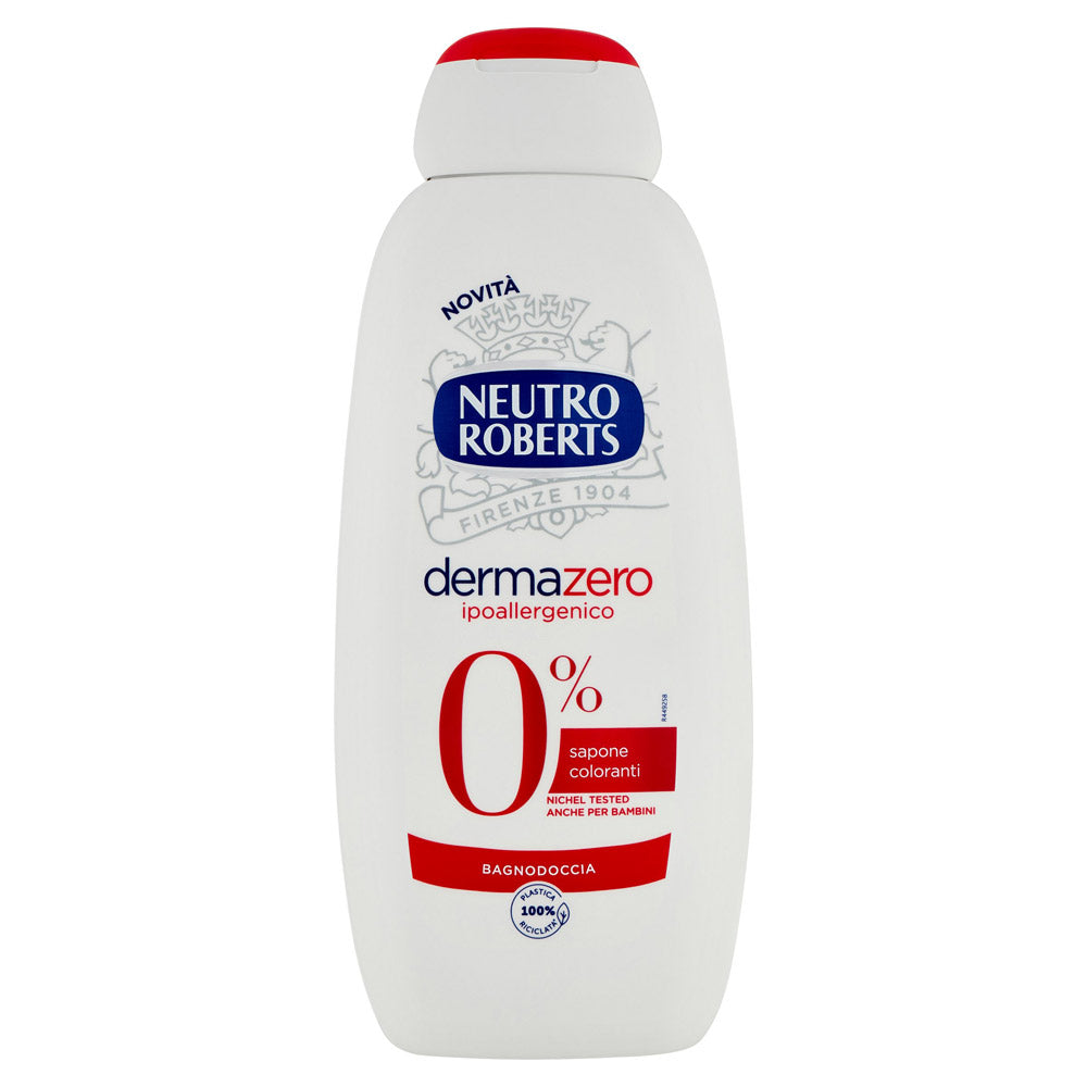 Neutro Roberts Dermazero Ipoallergenico Bagnodoccia gel za tuširanje 0% sapuna 0% bojila hipoalergenski nichel tested anche per bambini novità plastica 100% riciclata Firenze 1904 (400ml)