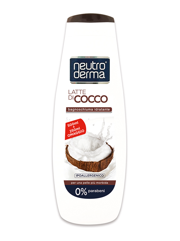 Neutro Derma Latte di Cocco Bagnoschiuma Idratante hidratantna pjena za kupanje kokosovo mlijeko 0% parabena hipoalergenski per una pelle più morbida (500ml + 250ml Omaggio)