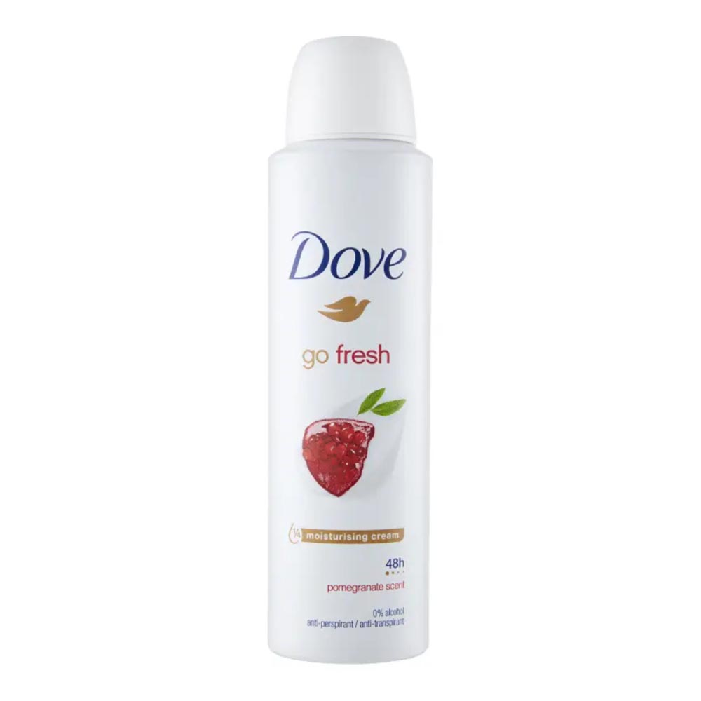 Dove Go Fresh Pomegranate Deo Spray dezodorans miris nara sa 1/4 hidratantne kreme anti-perspirant 48h zaštita 0% alkohola (150ml)