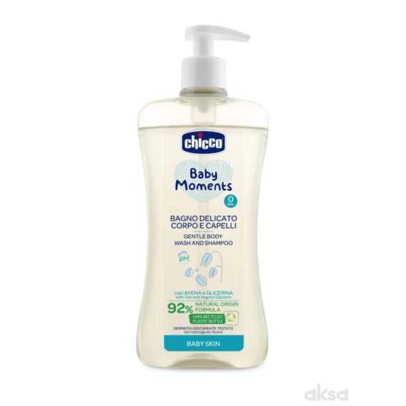 Chicco Baby Moments Bagno Delicato Corpo e Capelli gentle body wash and shampoo sa zobi i glicerinom 92% prirodnih sastojaka baby skin 0m+ pump dispenser (500ml)