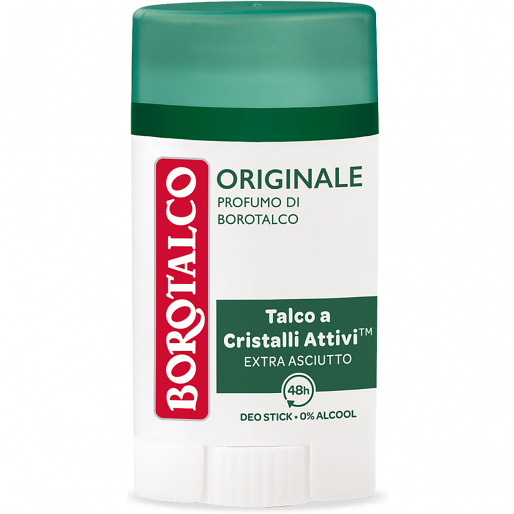 Borotalco Originale Deo Stick dezodorans sa talkom aktivni kristali extra suho klasični miris borotalco 48h zaštita 0% alkohola (40ml)