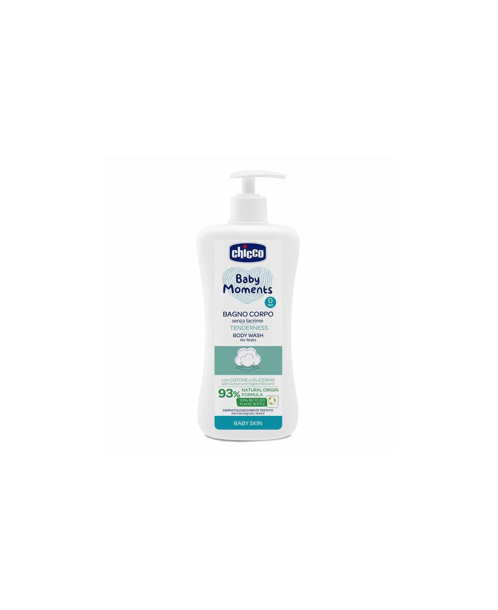 Chicco Baby Moments Bagno Corpo Tenderness Senza Lacrime Body Wash no-tears sa pamukom i glicerinom 93% prirodnih sastojaka baby skin 0m+ pump dispenser (500ml)