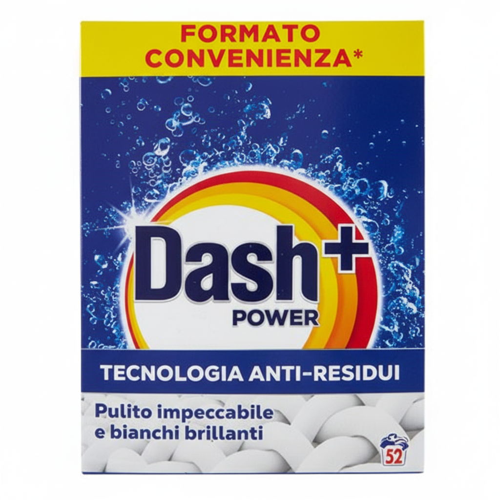 Dash+ Power Detersivo in Polvere Tecnologia Anti-Residui (52 pranja)