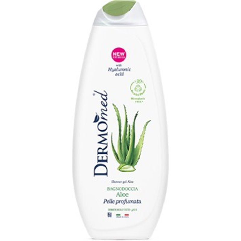 DERMOmed Bagnodoccia Aloe Pelle Profumata gel za tuširanje aloe vera nova formula sa hijaluronskom kiselinom microphotonic frizz mirisna koža microplastic free dermatološki testiran Made in Italy (500ml)