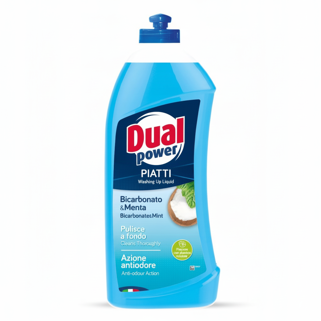 Dual Power Piatti Bicarbonato & Menta Pulisce a Fondo Azione Antiodore Flacone con Plastica Riciclata (1000ml)