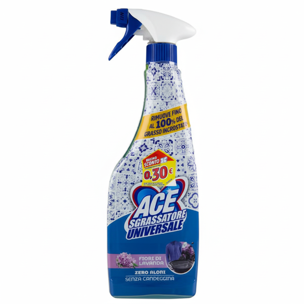 ACE Sgrassatore Universale Fiori di Lavanda Senza Candeggina Zero Aloni Senza Risciacquo 100% Plastica Riciclata (600ml)
