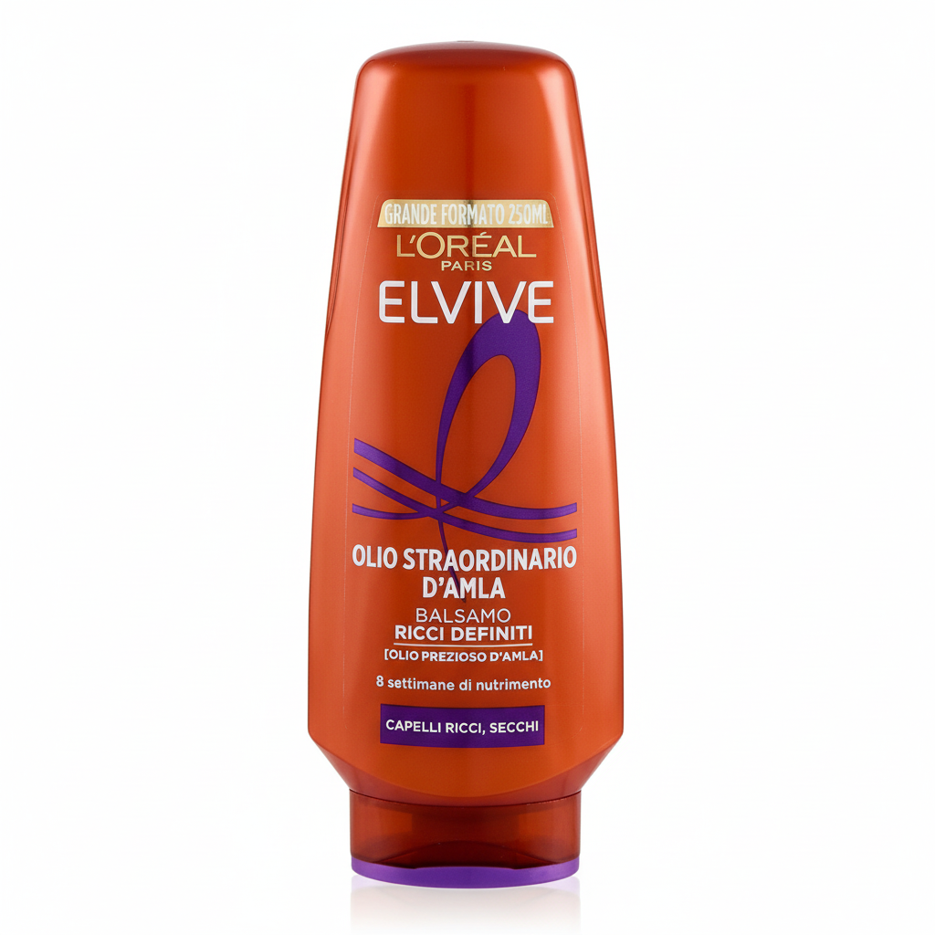 L'Oréal Elvive Olio Straordinario d'Amla Balsamo Ricci Definiti con Olio Prezioso d'Amla 8 Settimane di Nutrimento per Capelli Ricci Secchi Grande Formato (250ml)