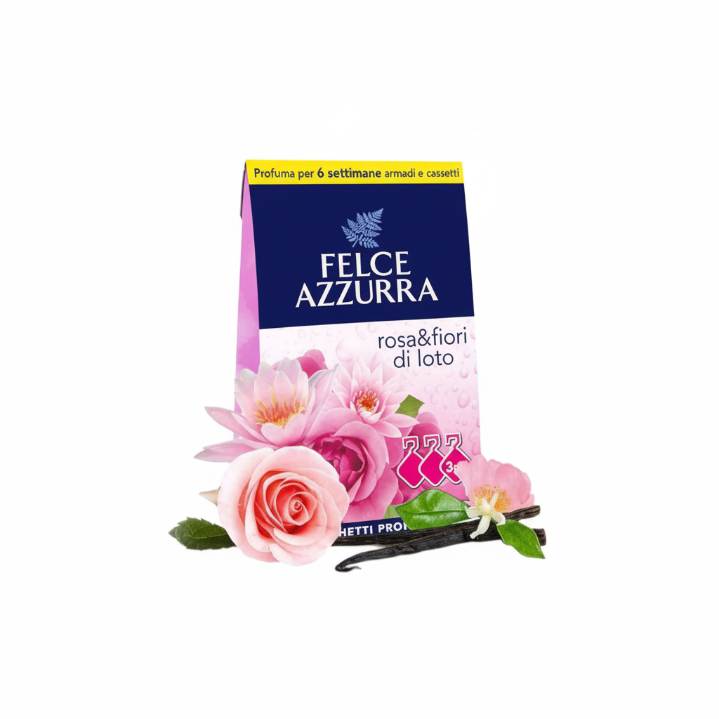 Felce Azzurra Rosa & Fiori di Loto Sachetti Profumati per Armadi e Cassetti Profuma per 6 Settimane Made in Italy (3 Sachetti)
