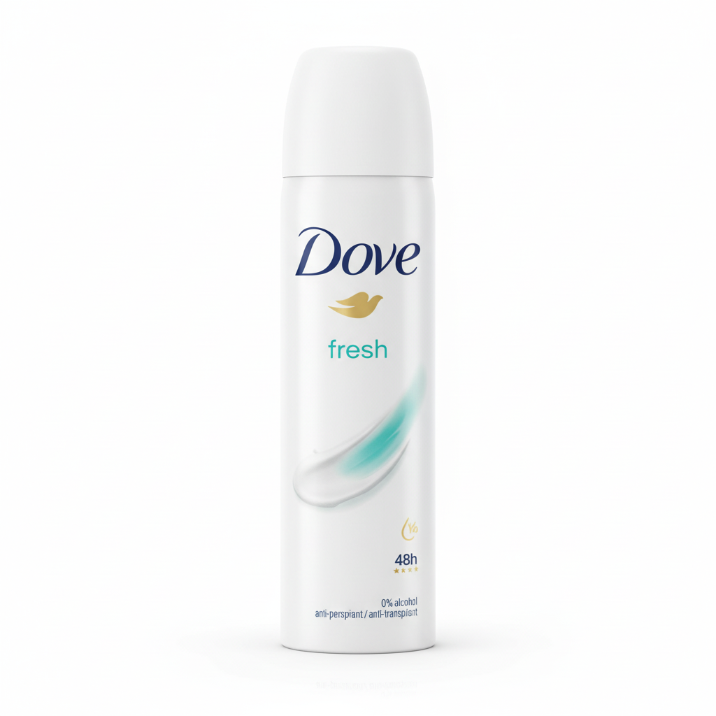 Dove Fresh Deo Spray dezodorans 48h zaštita svježi miris sa 1/4 hidratantne kreme 0% alkohola (150ml)