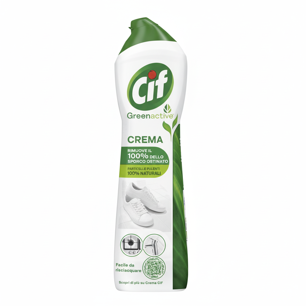 Cif Crema Green Active Particelle Pulenti 100% Naturali Rimuove il 100% dello Sporco Ostinato Facile da Risciacquare (500ml)