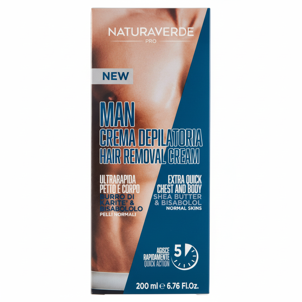 Naturaverde Pro Man Crema Depilatoria krema za depilaciju za muškarce grudi i tijelo sa shea butterom i bisabololom (200ml)