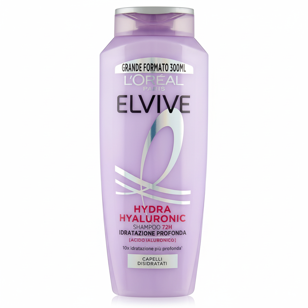 L'Oréal Elvive Hydra Hyaluronic Shampoo 72H Idratazione Profonda con Acido Ialuronico 10x Idratazione Più Profonda per Capelli Disidratati (300ml)