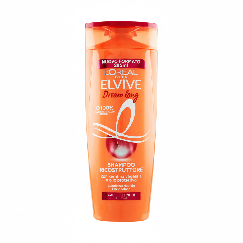L'Oréal Elvive Dream Long Shampoo Ricostruttore con Keratina Vegetale e Olio Protettivo Lunghezze Riparate Liscio Setoso per Capelli Lunghi e Lisci (285ml)