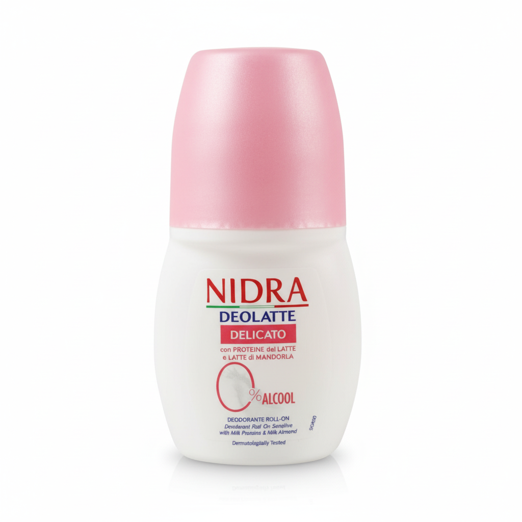 Nidra Deolatte Delicato Roll-On dezodorans sa proteinima mlijeka i bademovim mlijekom za osjetljivu kožu 0% alkohola (50ml)