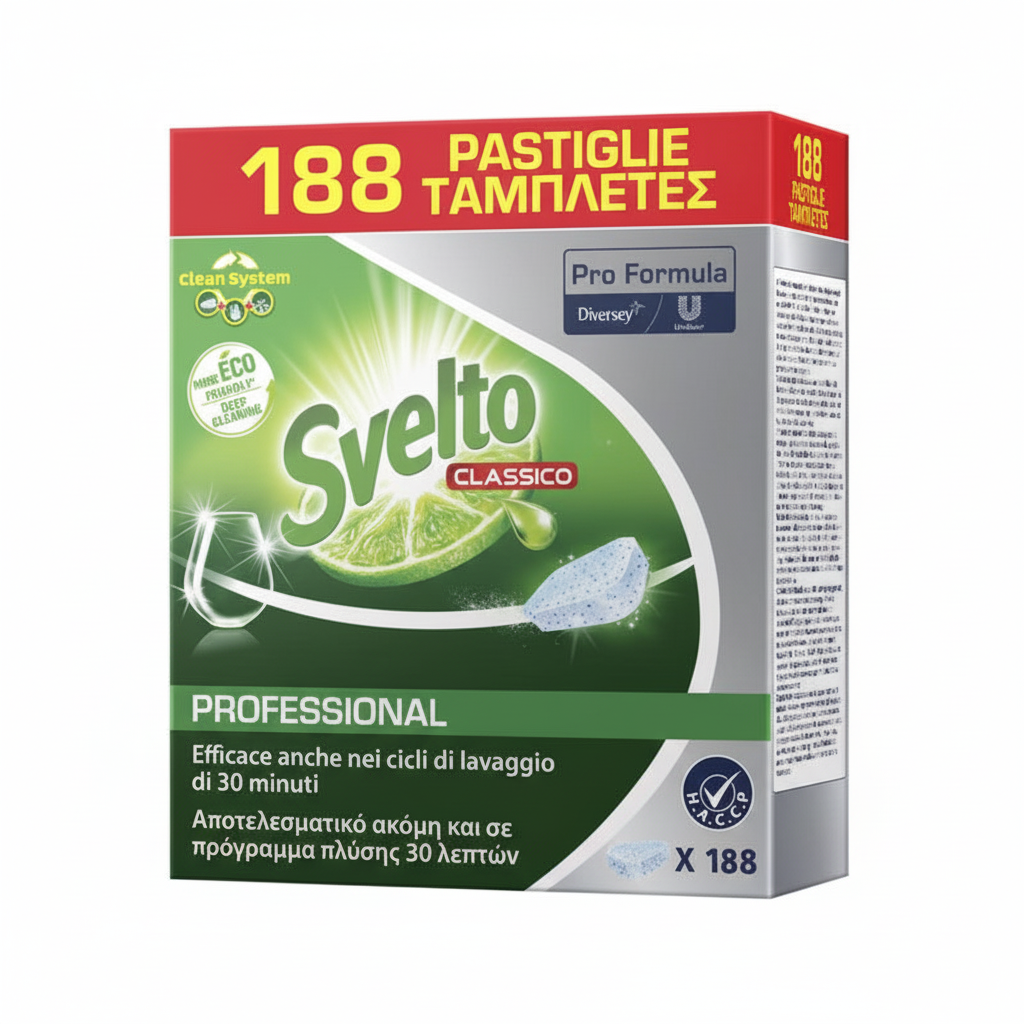 Svelto Classico Professional Pastiglie Lavastoviglie Pro Formula Efficace anche nei Cicli di Lavaggio di 30 Minuti Eco Friendly (188 Pastiglie)