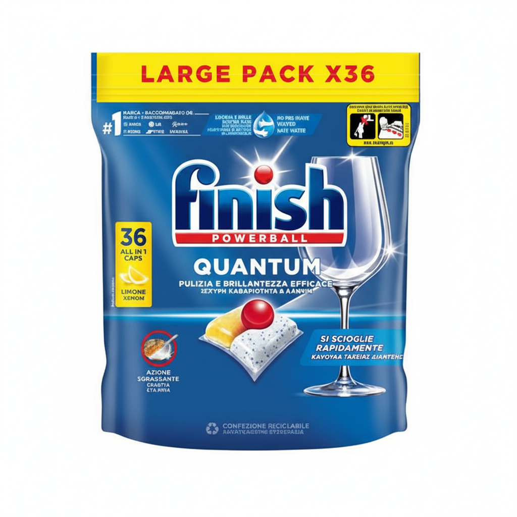 Finish Powerball Quantum Limone Pulizia e Brillantezza Efficace Senza Ammollo e Lavaggio Si Scioglie Rapidamente Anche a Basse Temperature (36 Tabs)