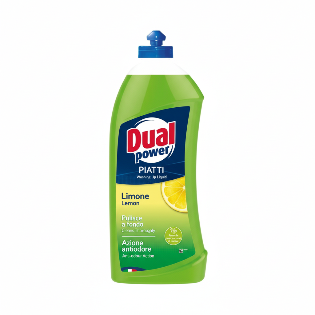 Dual Power Piatti Limone Washing Up Liquid Pulisce a Fondo Azione Antiodore Delicato sulle Mani (1200ml)