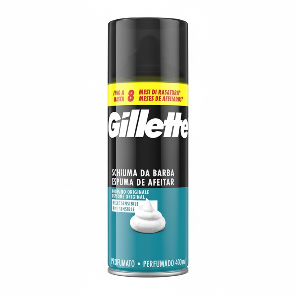 Gillette Schiuma da Barba Profumo Originale Pelle Sensibile Espuma de Afeitar Fino a 8 Mesi di Rasatura Shaving Foam (400ml)