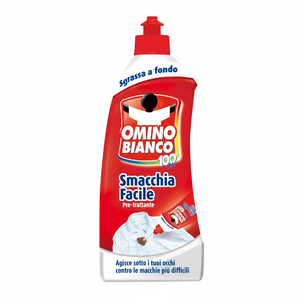 Omino Bianco 100 Più Smacchia Facile Pre-Trattante Sgrassa a Fondo Agisce Sotto i Tuoi Occhi contro le Macchie Più Difficili Made in Italy (500ml)