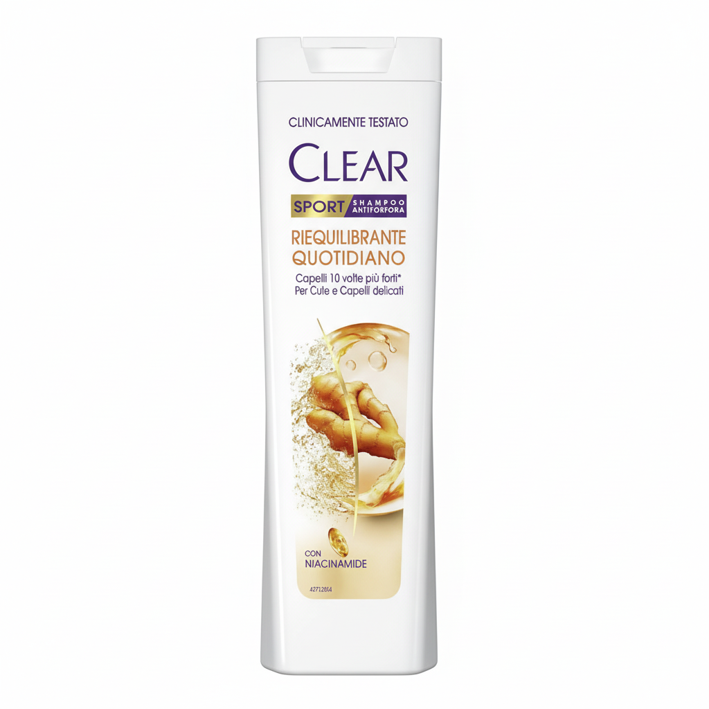 Clear Sport Shampoo Antiforfora Riequilibrante Quotidiano con Niacinamide Capelli 10 Volte Più Forti per Cute e Capelli Delicati Clinicamente Testato (225ml)