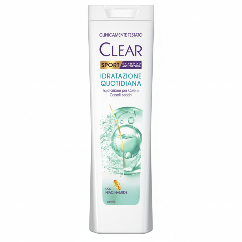 Clear Sport Shampoo Antiforfora Idratazione Quotidiana con Niacinamide per Cute e Capelli Secchi Clinicamente Testato (225ml)