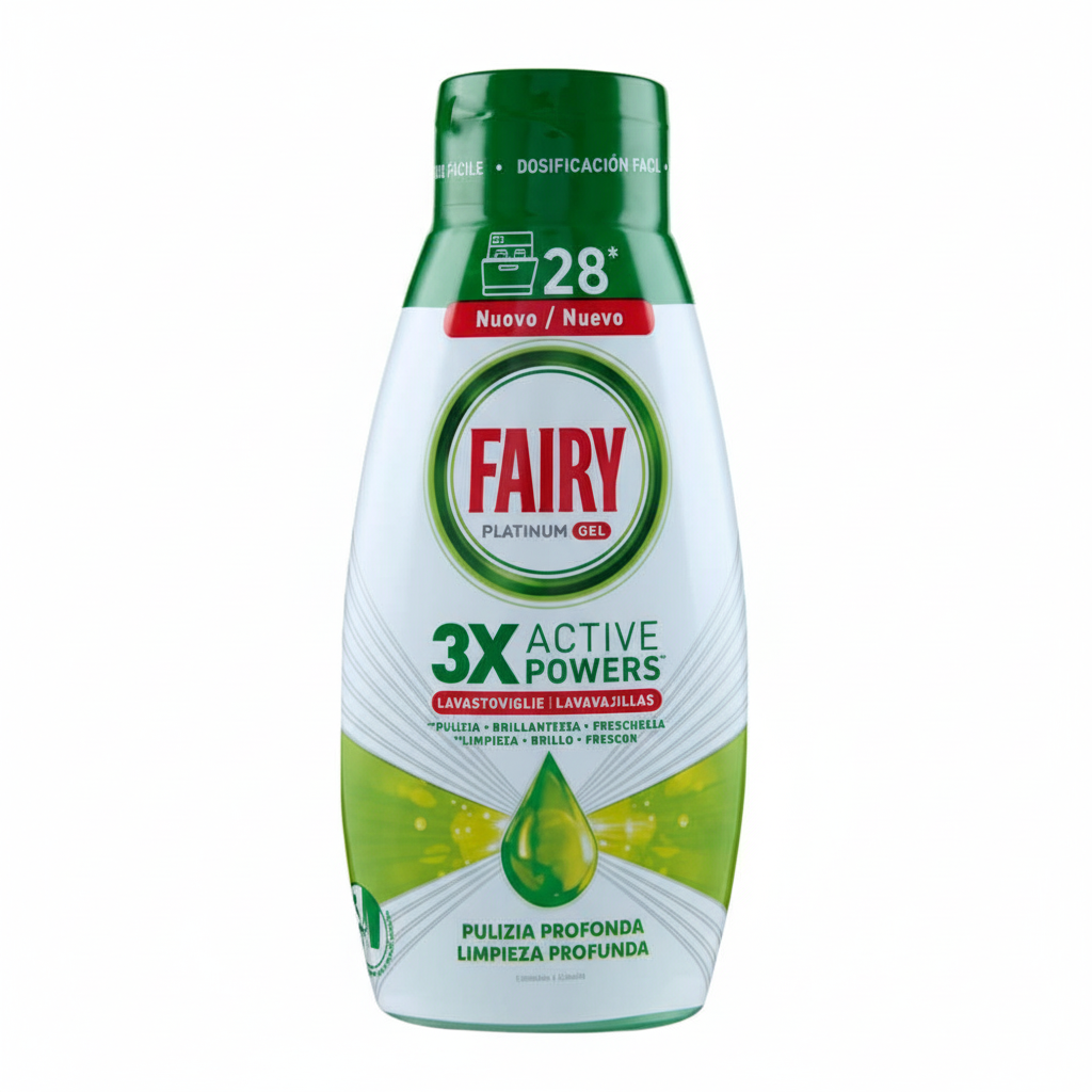 Fairy Platinum Gel Lavastoviglie 3X Active Powers Pulizia Profonda Sgrassa Brillantezza Freschezza Dosificazione Facile (28 Lavaggi - 532ml)