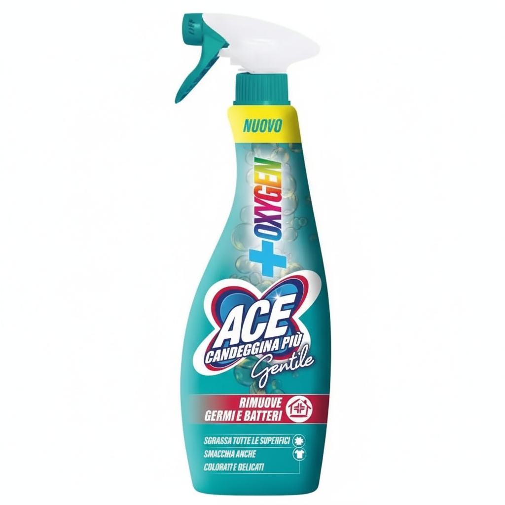 ACE Candeggina Più Gentile con Oxygen Rimuove Germi e Batteri Sgrassa Tutte le Superfici Smacchia Anche Colorati e Delicati (700ml)