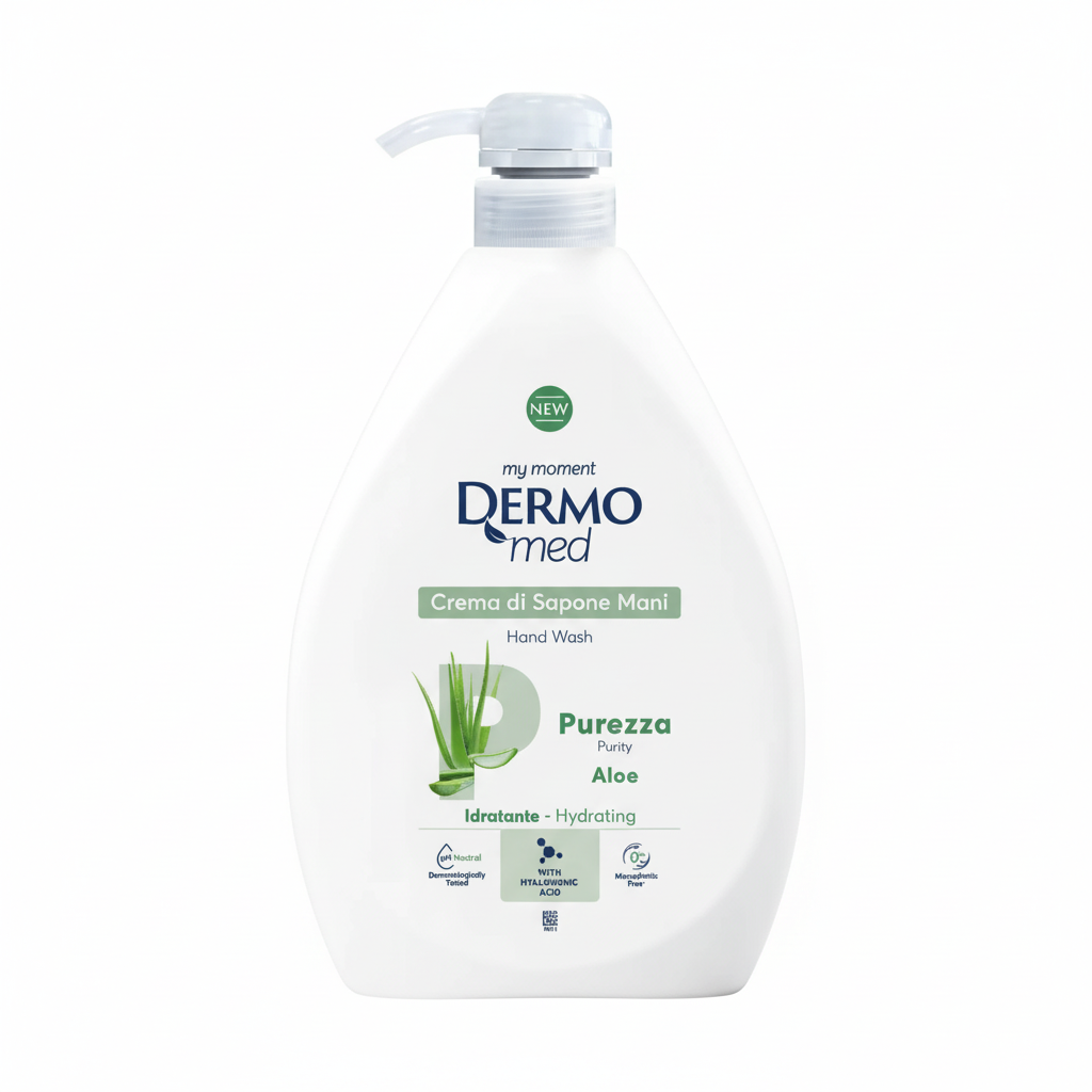 Dermo Med My Moment Crema di Sapone Mani Purezza Aloe Hand Wash Idratante Hydrating con Acido Ialuronico pH Neutro (1000ml)