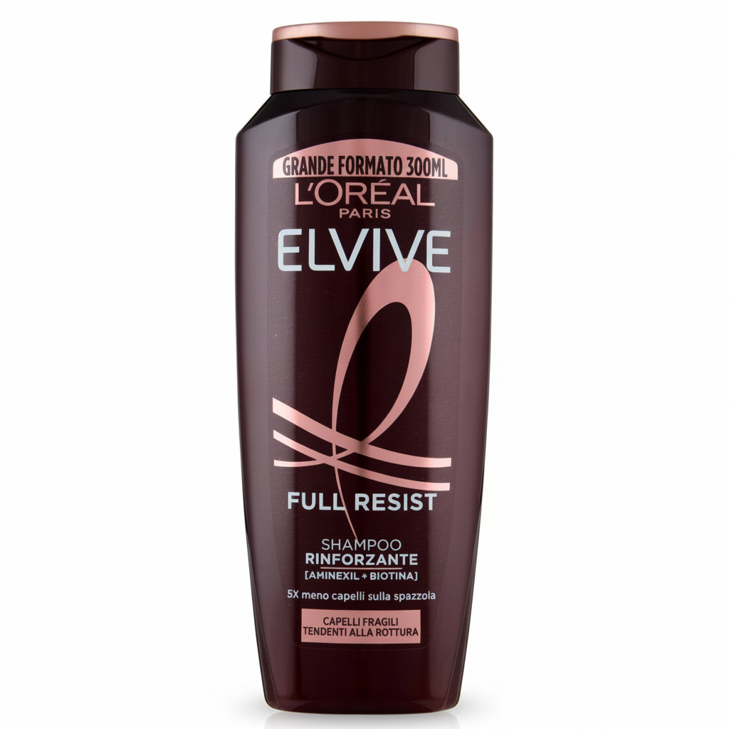 L'Oréal Elvive Full Resist Shampoo Rinforzante con Aminexil + Biotina 5X Meno Capelli sulla Spazzola per Capelli Fragili Tendenti alla Rottura (300ml)