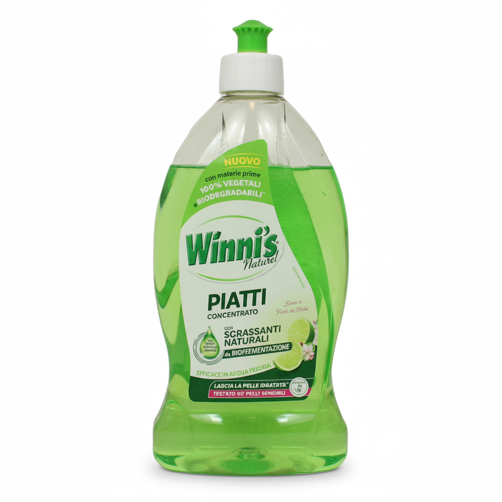 Winni's Naturel Piatti Concentrato Lime e Fiori di Melo con Sgrassanti Naturali da Biofermentazione 100% Vegetali Biodegradabili (500ml)