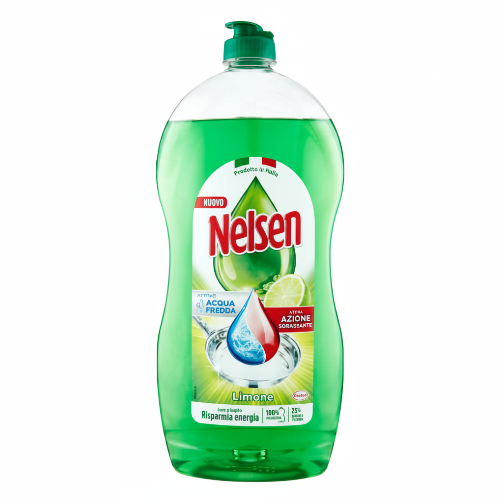 Nelsen Piatti Limone Azione Sgrassante con Acqua Micellare Ricaricata Energia Risparmia Energia Efficace in Acqua Fredda (900ml)
