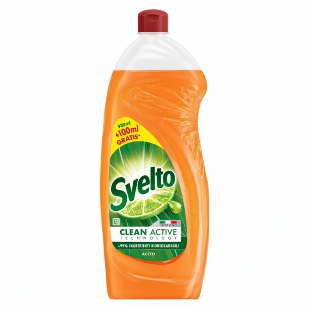 Svelto Piatti Aceto Clean Active Technology +99% Ingredienti Biodegradabili Efficace Contro il Grasso Formato Convenienza (930ml + 100ml Gratis)