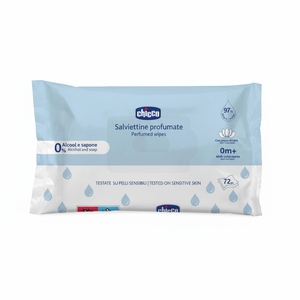 Chicco Salviettine Profumate Baby Moments 0% Alcool e Sapone con Acqua di Loto Testate su Pelli Sensibili 0m+ (72 Salviettine)
