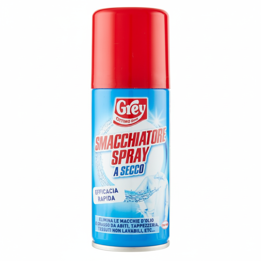 Grey Smacchiatore Spray a Secco Efficacia Rapida Elimina le Macchie d'Olio Presso da Abiti Tappezzeria Senza Lavare (150ml)