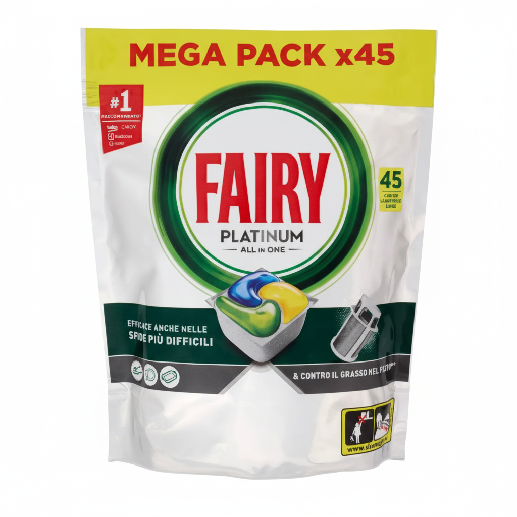 Fairy Platinum All in One Limone Caps per Lavastoviglie Efficace Anche nelle Sfide Più Difficili Contro il Grasso nel Filtro #1 Raccomandato (45 Caps - Mega Pack)