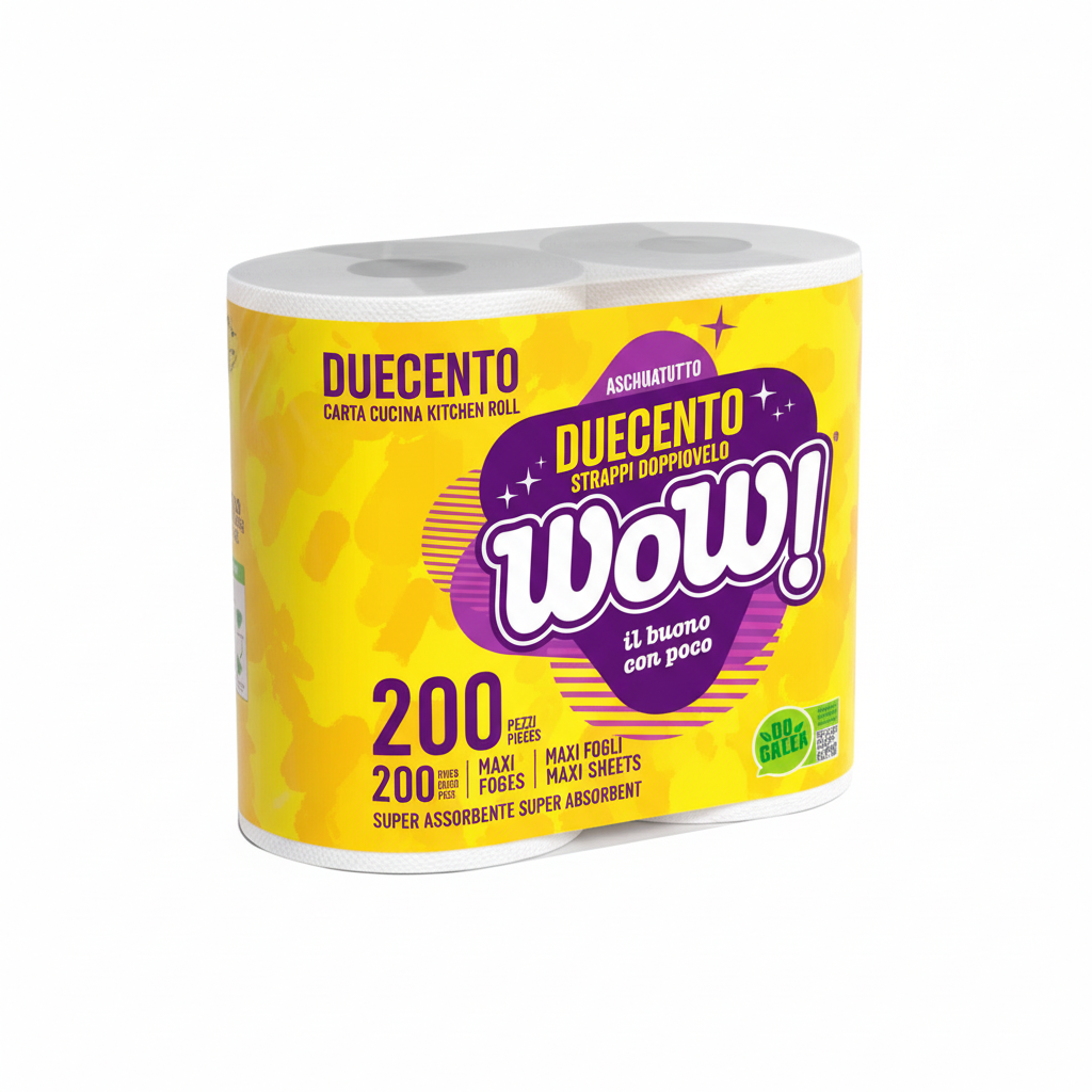 Duecento Wow! Carta Cucina kuhinjske ubrus papir 2 sloja 200 listova super upijajuće ekonomično pakovanje (2 role)