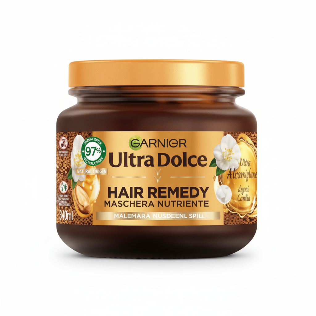 Garnier Ultra Dolce Hair Remedy Maschera Cremosa Nutriente Mandorla d'Argan 1 Minuto per Capelli Secchi o Molto Secchi 97% Ingredienti Naturali (300ml)