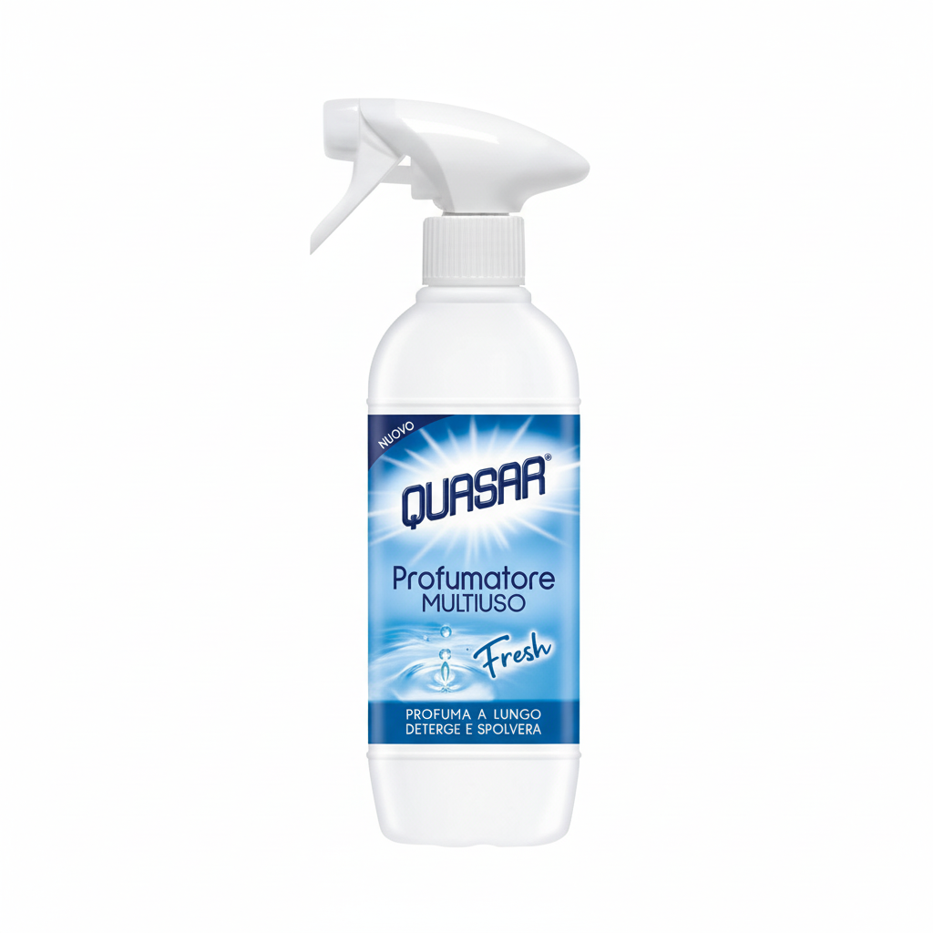 Quasar Profumatore Multiuso Fresh Profuma a Lungo Deterge e Spolvera Spray per Casa Tessuti Superfici (500ml)