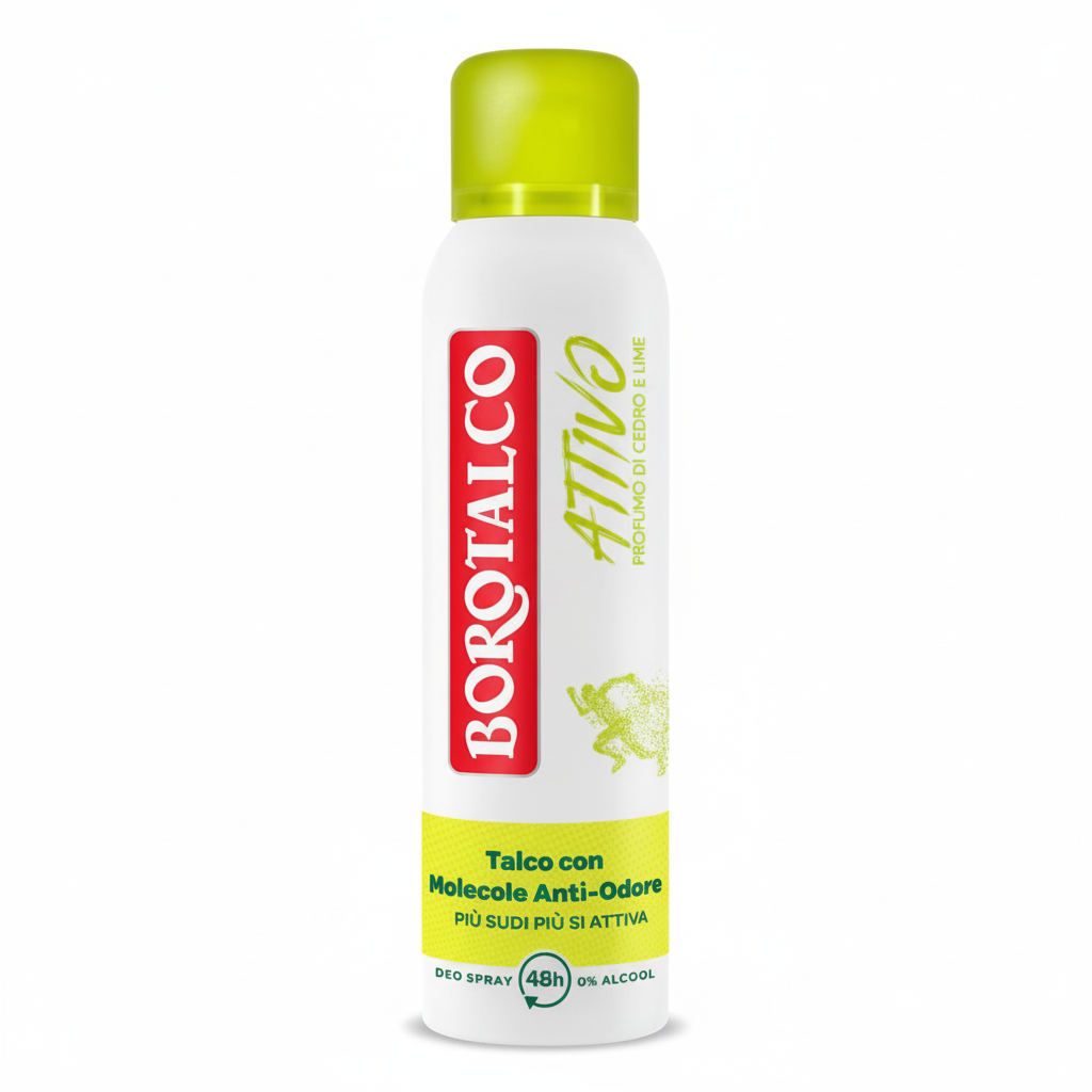 Borotalco Attivo Cedro e Lime Deo Spray dezodorans sa talkom i anti-odor molekulama miris cedra i limete 48h zaštita 0% alkohola (150ml)