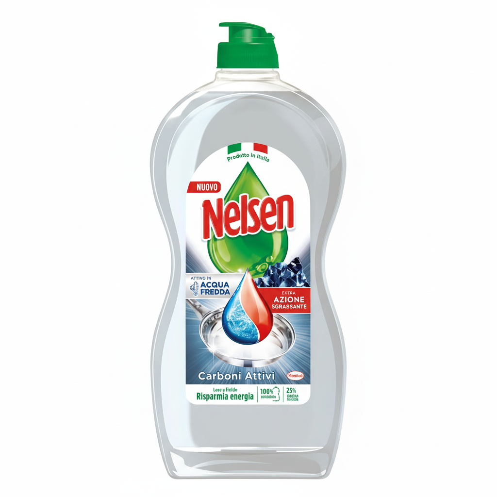 Nelsen Piatti Carboni Attivi Efficace in Acqua Fredda Azione Sgrassante Risparmia Energia 100% Plastica Riciclata (900ml)