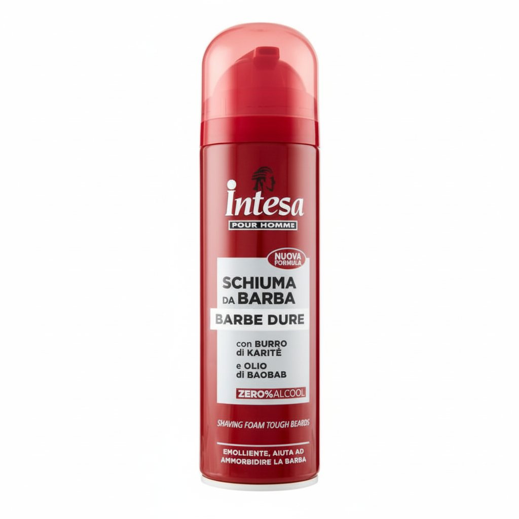 Intesa Pour Homme Schiuma da Barba Barbe Dure con Burro di Karité e Olio di Baobab Zero Alcool Shaving Foam (300ml)