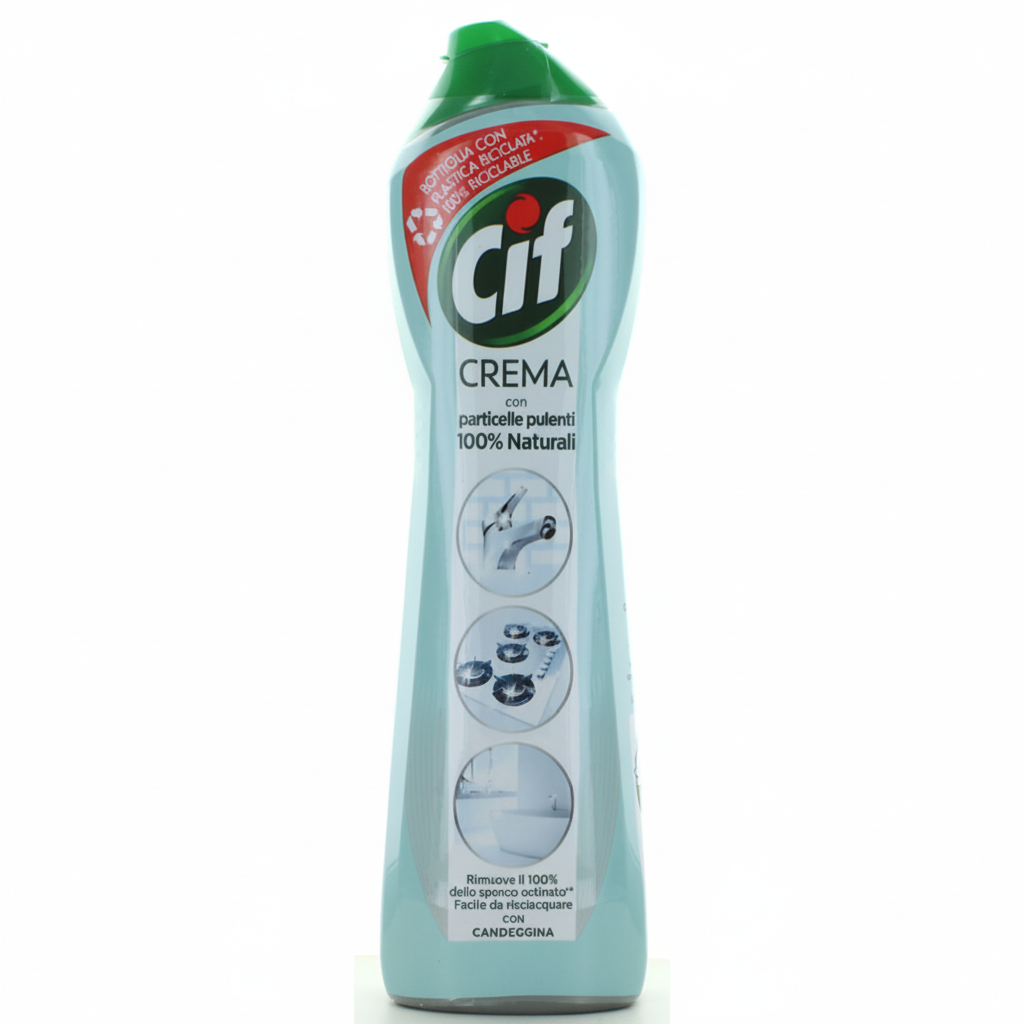 Cif Crema con Candeggina Particelle Pulenti 100% Naturali Rimuove il 100% dello Sporco Ostinato (500ml)