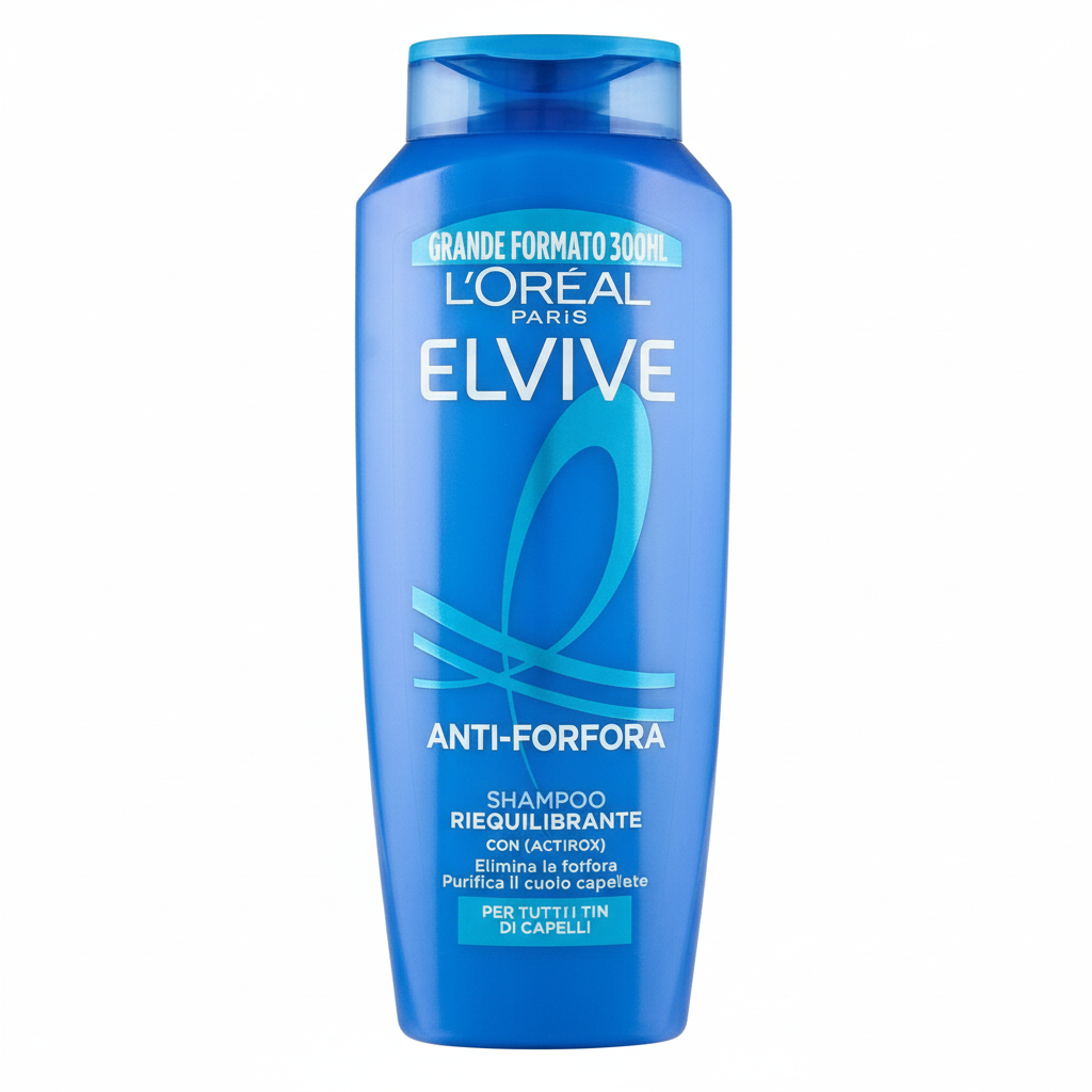 L'Oréal Elvive Anti-Forfora Shampoo Riequilibrante con Lactobios Purifica il Cuoio Capelluto per Tutti i Tipi di Capelli Grande Formato (300ml)