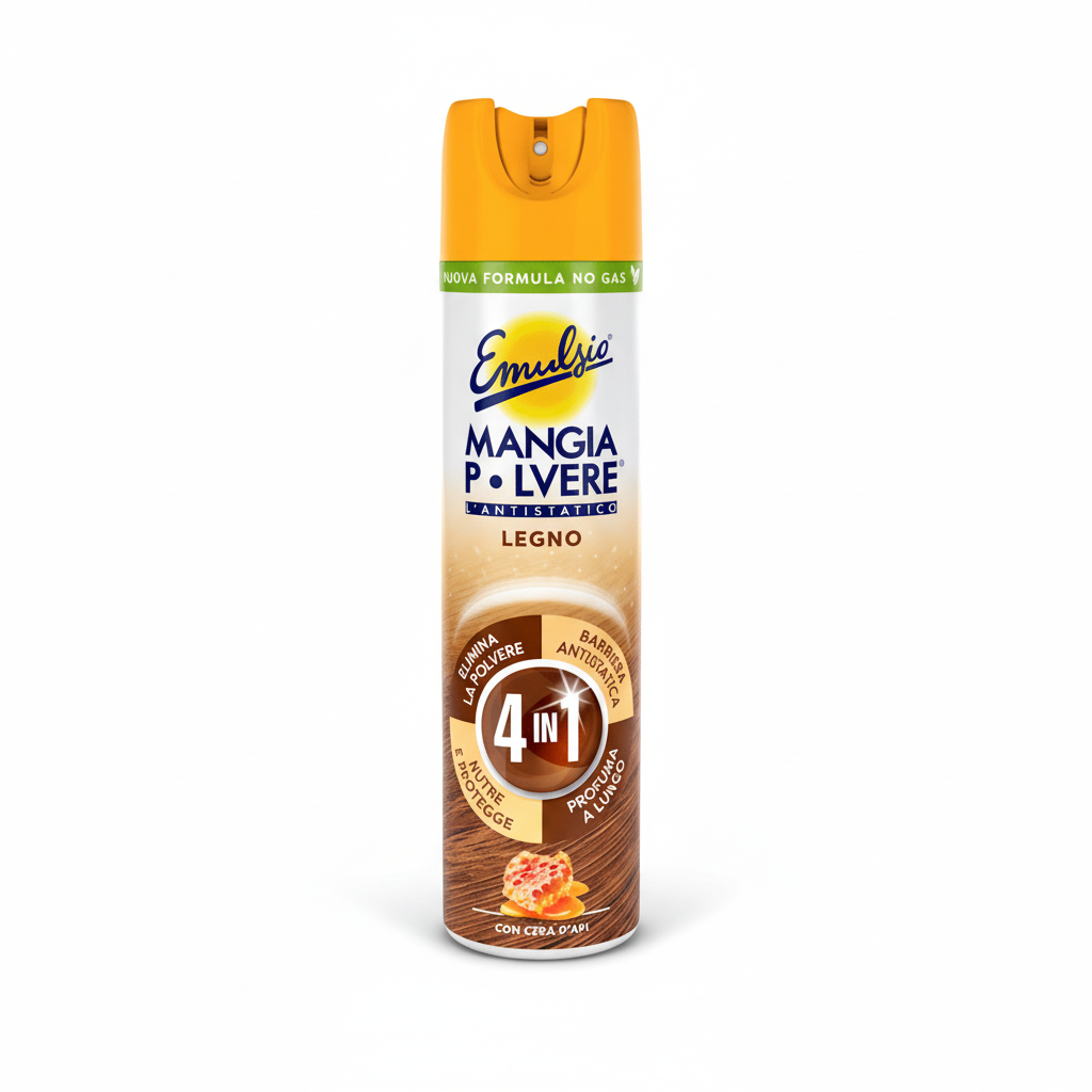 Emulsio Mangia Polvere Antistatico Legno 4 in 1 con Cera d'Api Nuova Formula No Gas (300ml)