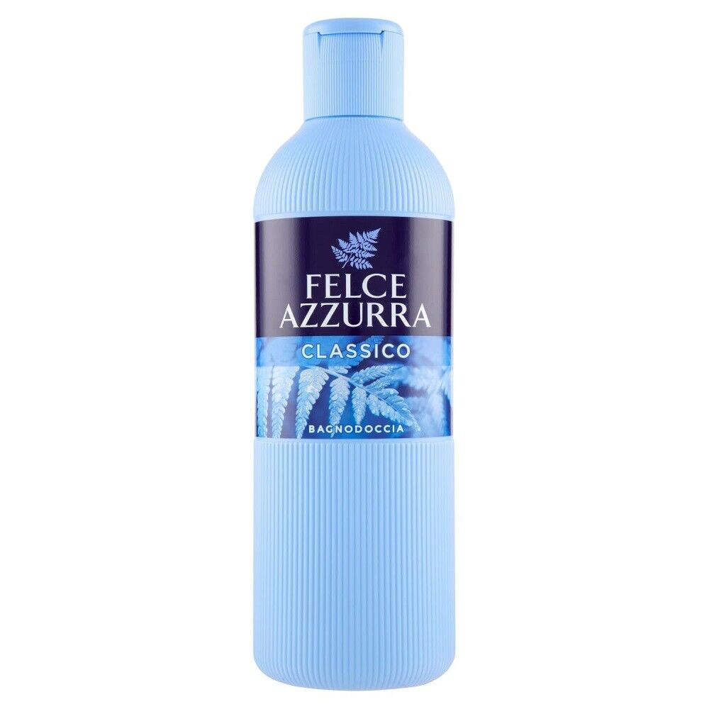 Felce Azzurra Classico Bagnodoccia gel za kupanje i tuširanje kultni klasični miris paprati essenza di delicatezza ikonična plava rebričasta boca Made in Italy (650ml)
