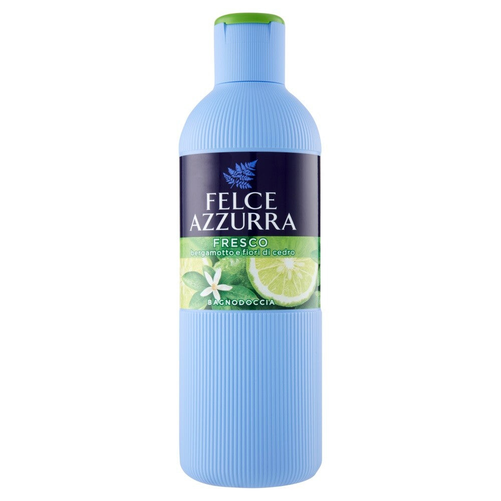 Felce Azzurra Fresco Bergamotto e Fiori di Cedro Bagnodoccia gel za kupanje i tuširanje bergamot i cvjetovi cedra intenzivno osvježavajući miris ikonična plava rebričasta boca Made in Italy (650ml)